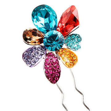 LUX Red Swarovski Rhinestone Flower Small 2-Prong Hair Stick